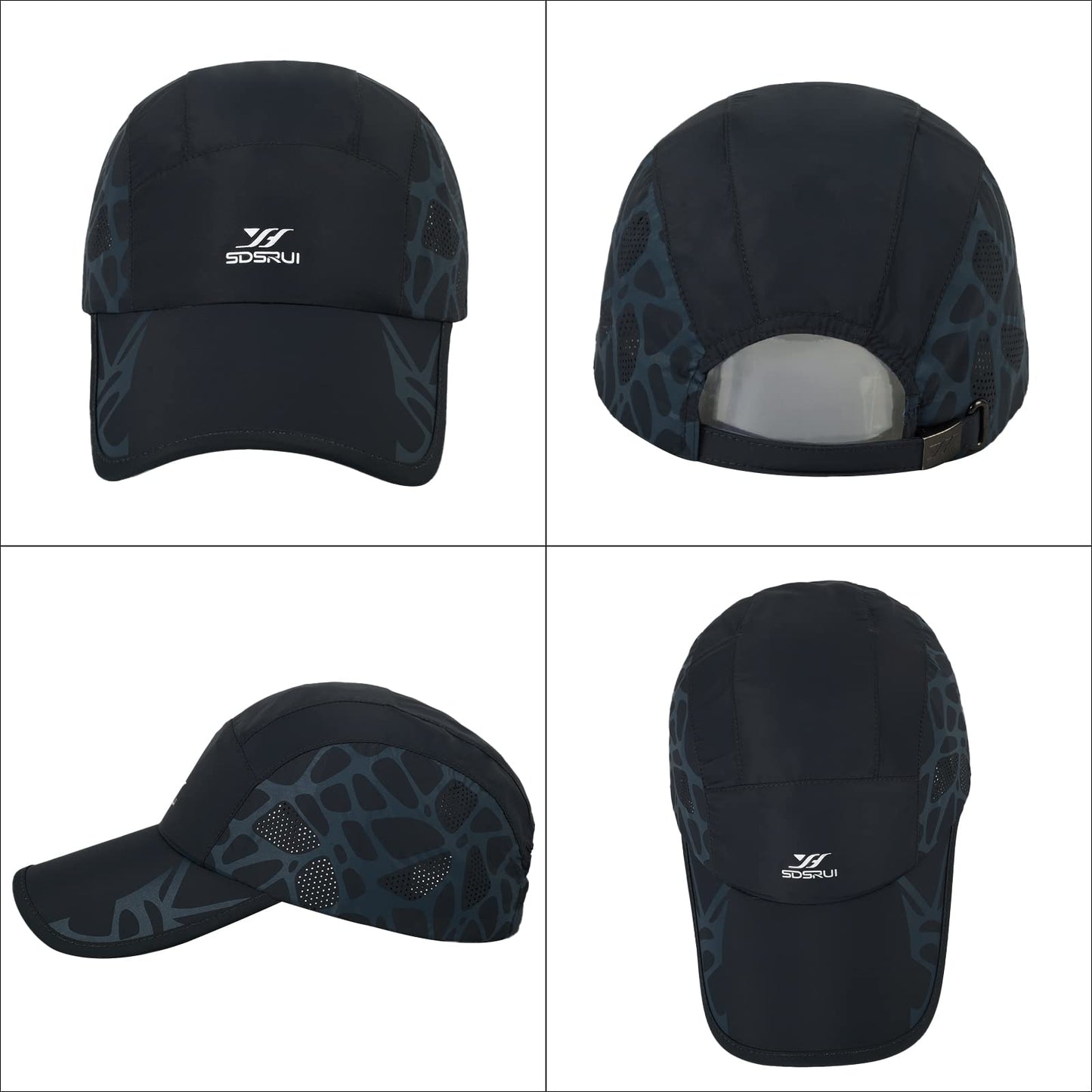 Qlauca Running Hat Mesh Quick Dry Hat Baseball Cap for Women Men Black