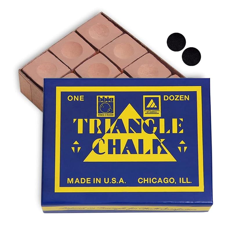 Triangle Billiard Chalk - 1 Dozen, USA Made, Includes 2 Pool Table Spots - Gold Variation