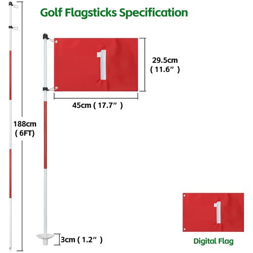 Golf Flagstick for Yard, Golf Flag for Putting Green, Portable 5-Section Design Golf Pin Flag for Backyard Practice