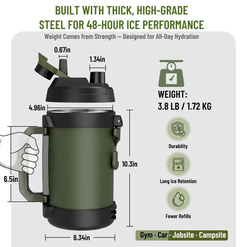 Hydraful 1 Gallon Water Jug, 128 oz Large Insulated Stainless Steel Sports Water Jug, Large Triple Wall Vacuum Insulation Water Bottle-Keeps Cold up to 48 Hrs-Sweat Proof, for Gym, Hiking & Camping