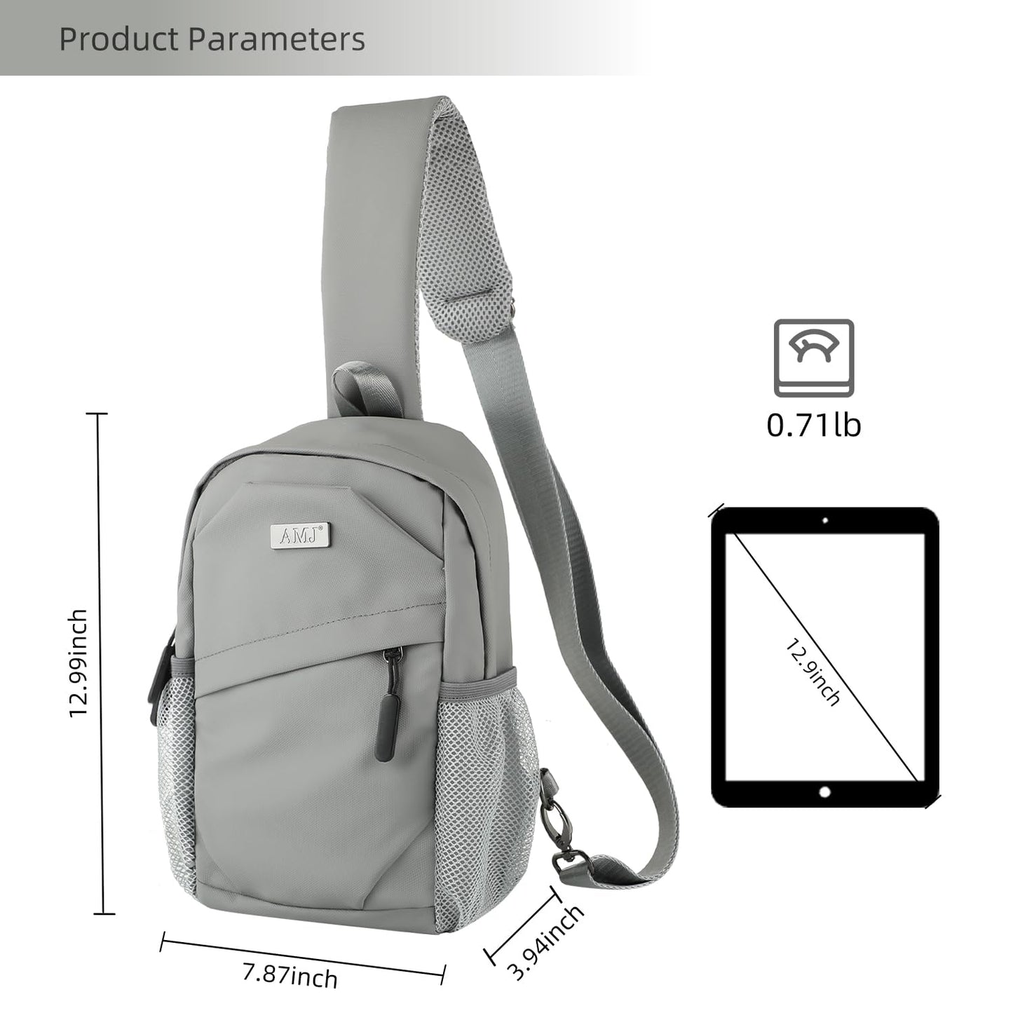 AMJ Cross-body Bag Small Handbag For Men, Fashion Backpacks For Women, Travel Chest Daypack for Hiking, Camping, Sports(Space Grey)