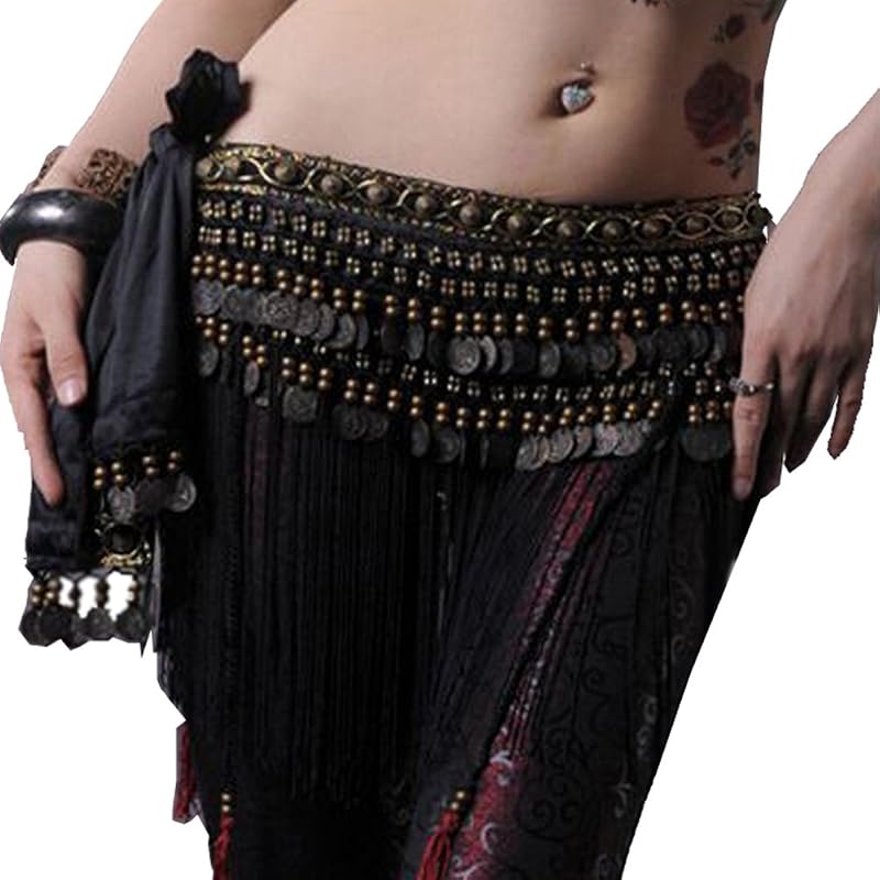 Black Large Velvet Belly Dance Tribe Belt Tassel Hip Scarves – Waist 66.93in
