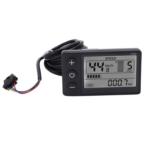 Electric Bike LCD Display, S866 LCD Display Sm Plug Electric Bike LCD Display Panel IP65 Waterproof LCD Display Meter for 22.2mm/0.9in Handlebars