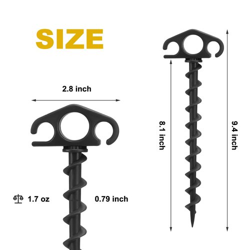 COBARYEN Tent Stakes Sand Stakes for Beach Tent 6 Pack Spiral Anchor Stakes 9.4 Inch Heavy Duty Screw Canopy Stakes for Camping, Hiking and More (6, Black)