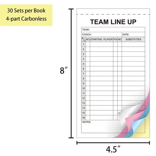 IWIZPRINT 2-Pack Baseball/Softball Lineup Cards, 30 Games per Book(Total 60 Sheets),16 Player Roster Lineup Sheet, 4-Part Carbonless