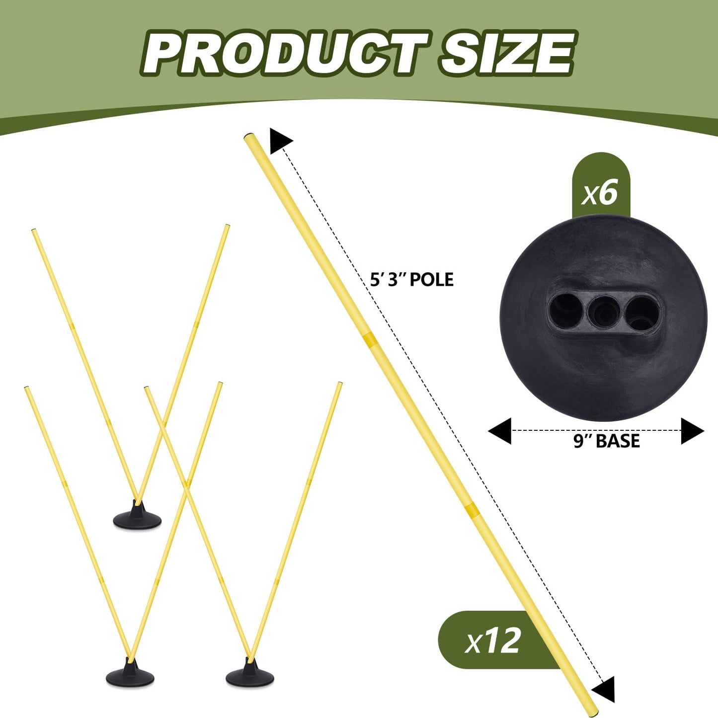 Wenqik 12 Pcs Soccer Agility Poles Set with 6 Training Poles Soccer Bases Detachable Speed Pole Highly Visible Yellow Sports and Agility Training Equipment Slalom Poles to Improve Balance Quickness