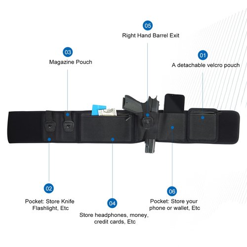 Belly Band Holster for Concealed Carry, WeArkoTac Belly Gun Holster for Men and Women - Concealment Holster Belt for 380 9MM, Fits Glock 19 17 42 43, Smith & Wesson, Taurus, Ruger(Right)