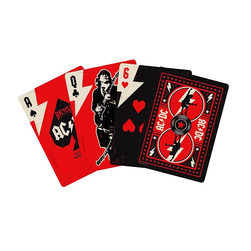 AC/DC Bicycle Playing Cards - Red/Black Deck with Angus Young Art & Lightning Back