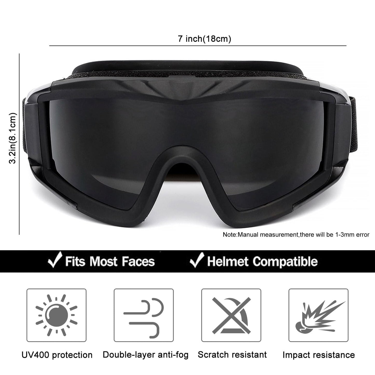 VEWOE Airsoft Tactical Goggles Anti-fog Military Glasses with 3Interchangable Lens, Safety-Goggles for Shooting Hunting