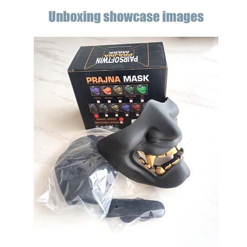 PAIRSOFTWIN Halloween Oni Kabuki Samurai Hannya Ninja Demon Knight Masks Half Face Protective for Airsoft (Black)