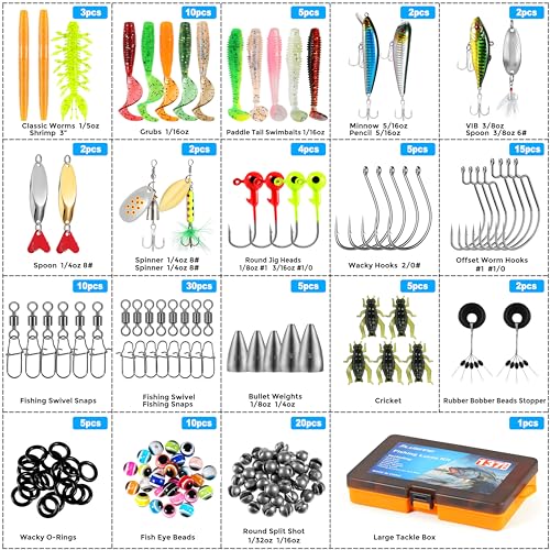 PLUSINNO Fishing Lures, 137Pcs Tackle Box with Tackle Included, Crankbaits, Spoon, Hooks, Weights & Other Accessories, Fishing Bait Lure Gear Kit Gift for Men Bass Freshwater