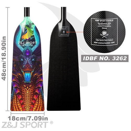 Z&J SPORT Adjustable Dragon Boat Paddle, IDBF Approved Carbon Fiber Paddle, Dragon Graphic Paddle with Adjuster for Dragon Boat Race with Adjustable T Handle (SCB6)