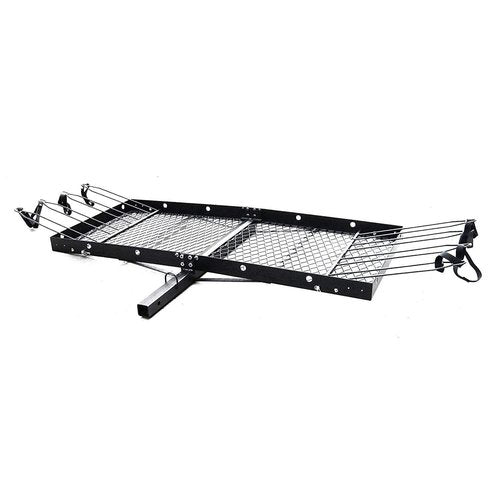 Tow Tuff 62-Inch Steel Cargo Carrier with Bike Rack, 500 lb Capacity, Black - 2-in-1 Rear Hitch Mount for Car, Truck or SUV with 2-Inch Receiver, Hauls Up to 4 Bikes, Tie-Down Strap Included