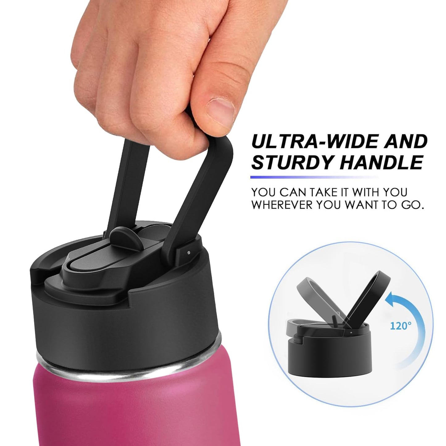 koodee Insulated Water Bottle -18 oz Stainless Steel Vacuum Water Bottle with Straw Lid-Wide Mouth Sports Flask BPA Free (Rose Red)
