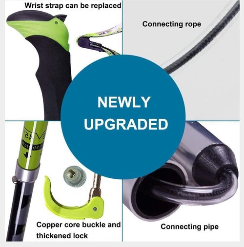 Hiking Poles 7001 Super-Hard Aluminum & Carbon Fiber Trekking Poles, Lightweight, Collapsible, Includes Mud Baskets, Foot Cover & Carry Bag