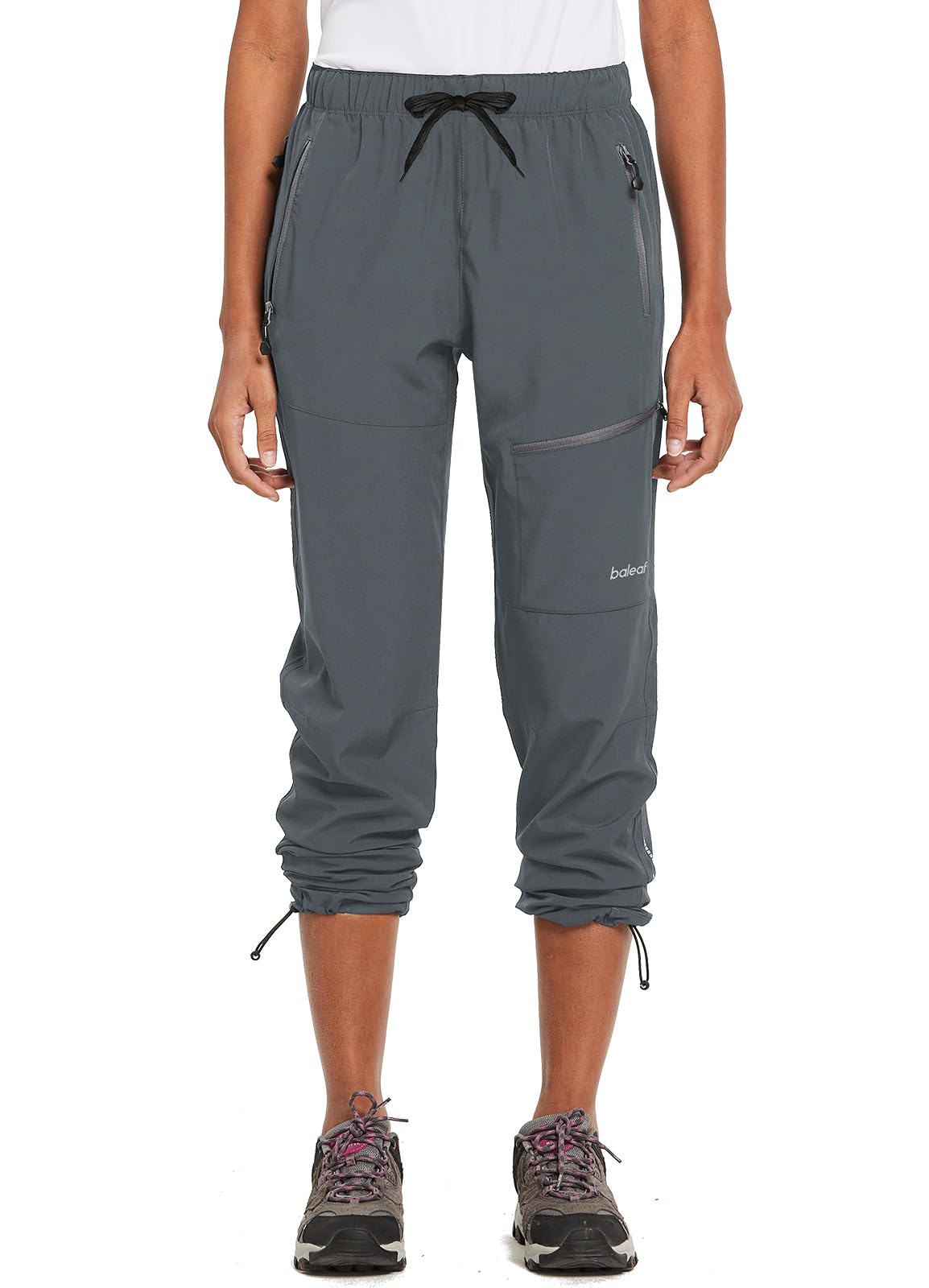 baleaf Women's Hiking Pants Quick Dry Lightweight Water Resistant Stretch Cargo Pants with Zipper Pockets Travel Camping 29''-deep Gray L