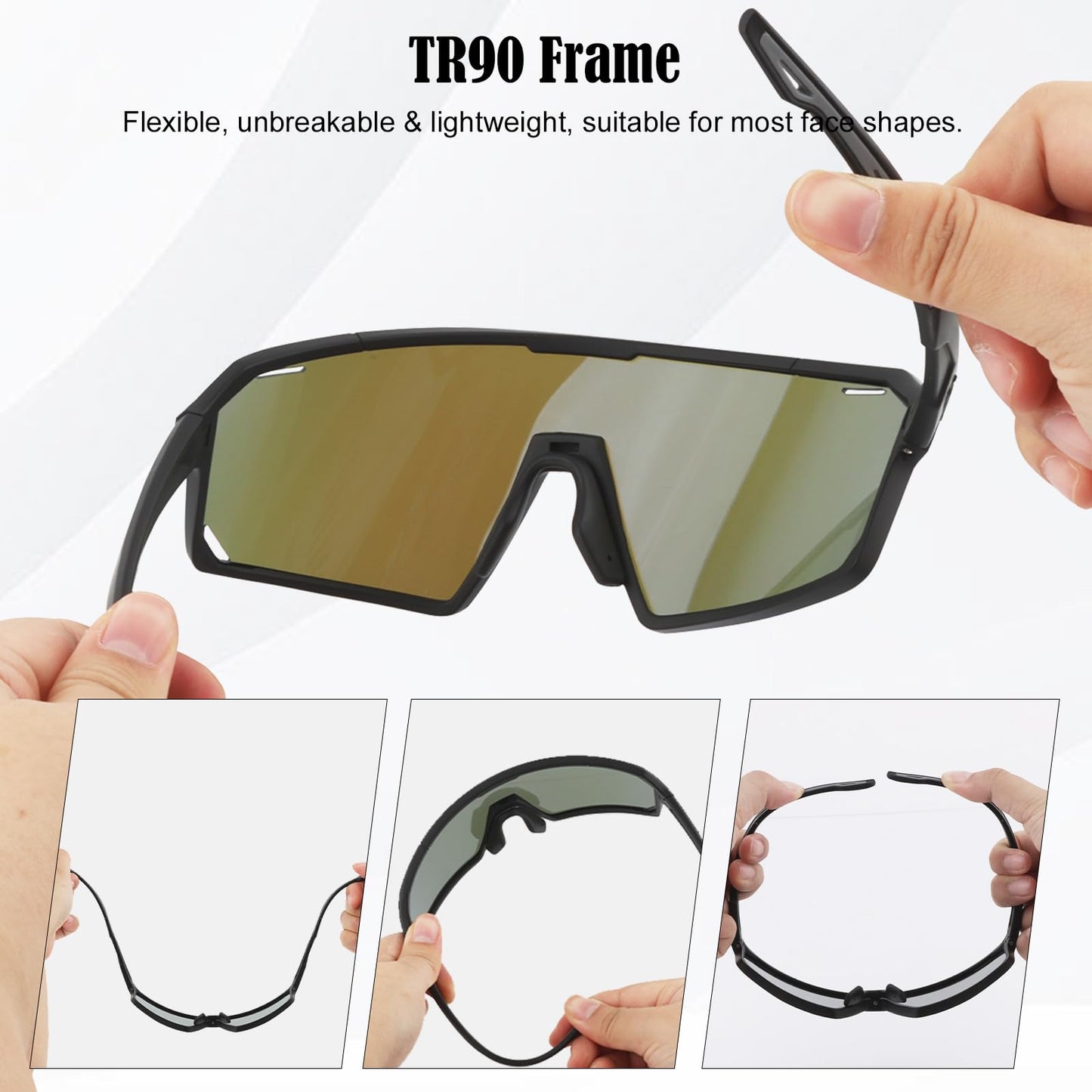 ToopMount Cycling Sunglasses with 2 Interchangeable Lenses, UV 400 Protection Coating Glasses of Full Rim TR90 Frame, Polarized Sports Glasses for Baseball Hiking, Athletic Sunglasses Youth Teens