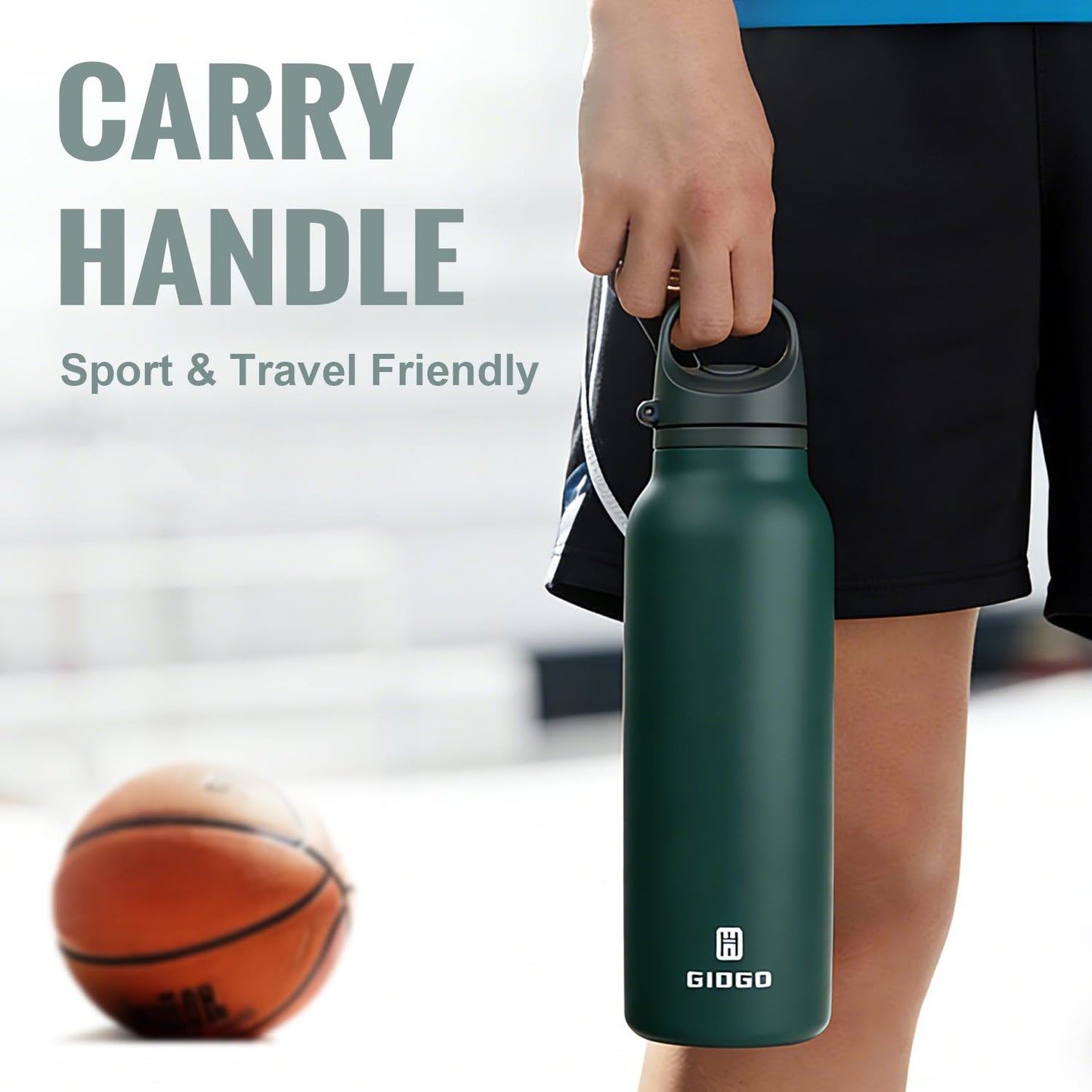 Insulated Thermo Water Bottle with Handle 20oz Stainless Steel Water Bottle Metal Water Flask Water Bottle for Hot and Cold Drink for Hiking, Workout, Gym, Travel (Purple, 600ml)