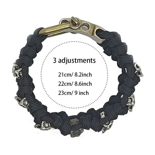 Yuanyora Skull Paracord Bracelet Adjustable Black Survival Bracelet with Skull Charms Secure U-Shackle Closure Gothic Paracord Bracelets for Men(Black)