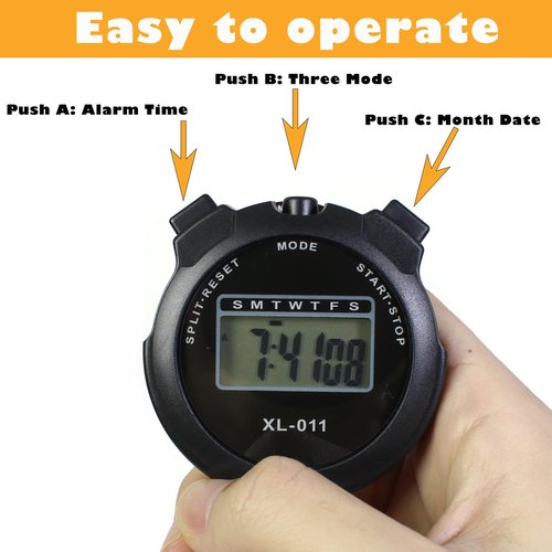6-Pack Multi-Function Electronic Digital Sport Stopwatch Timer, Large Display with Date Time and Alarm Function, Sports Coaches Fitness Coaches and Referees Black