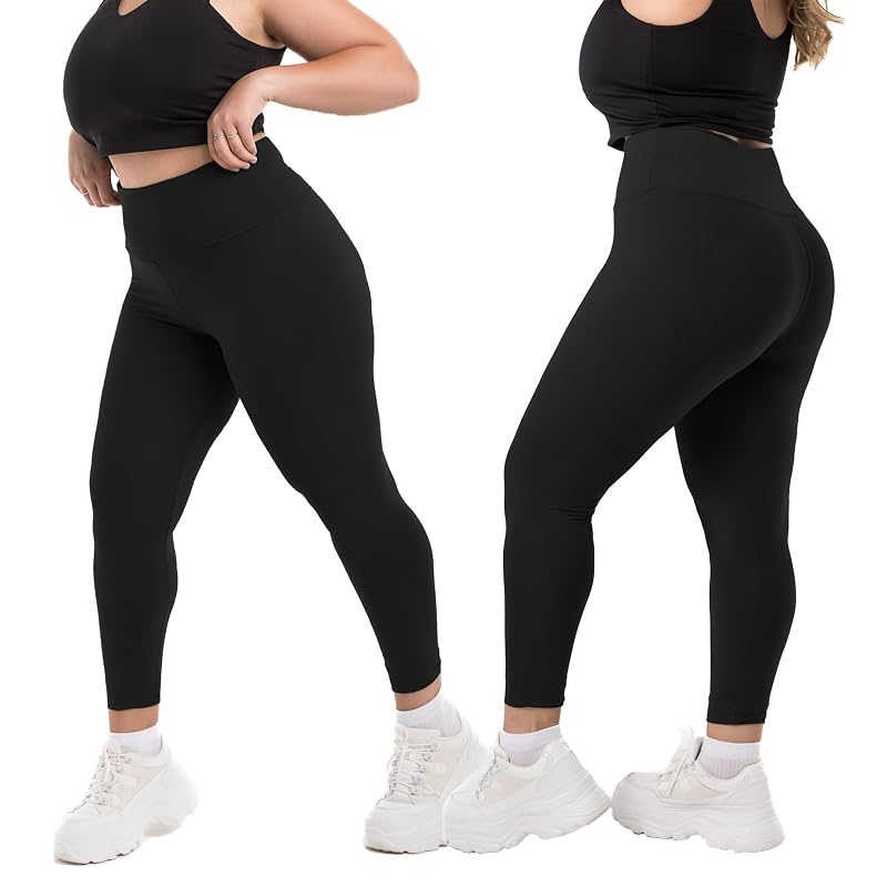 Plus Size High Waisted Leggings for Women - Black, Full Length, XX-Large