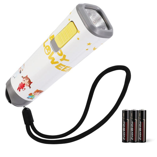 EverBrite Halloween Flashlights Halloween Gifts, Small LED Flash Light Handheld Torch with Lanyard 3AAA Battery Included, 1 Pack-White, E012068AE
