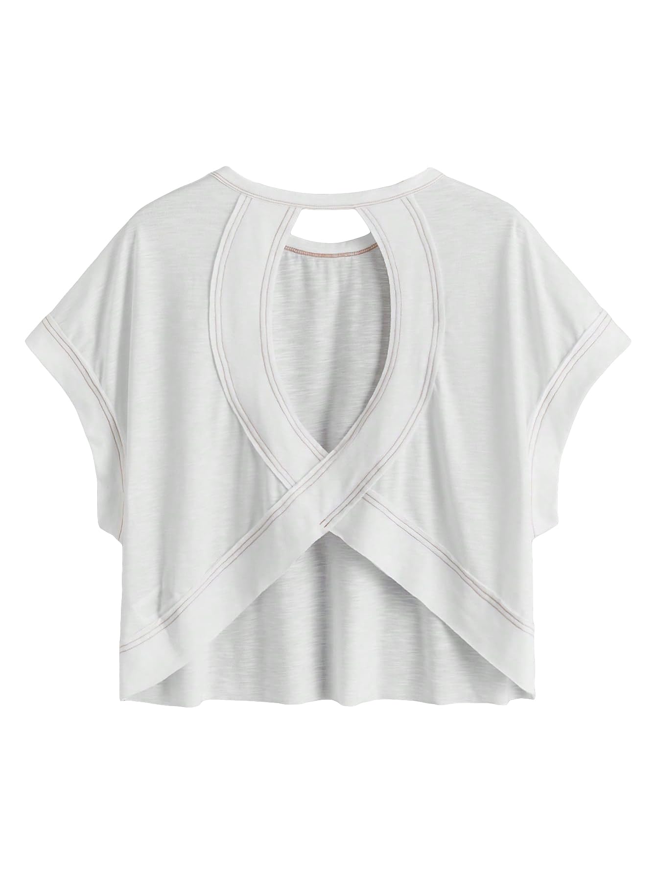 WDIRARA Women's Back Keyhole Workout Yoga Tops Loose Fit Short Sleeve T Shirt White Small