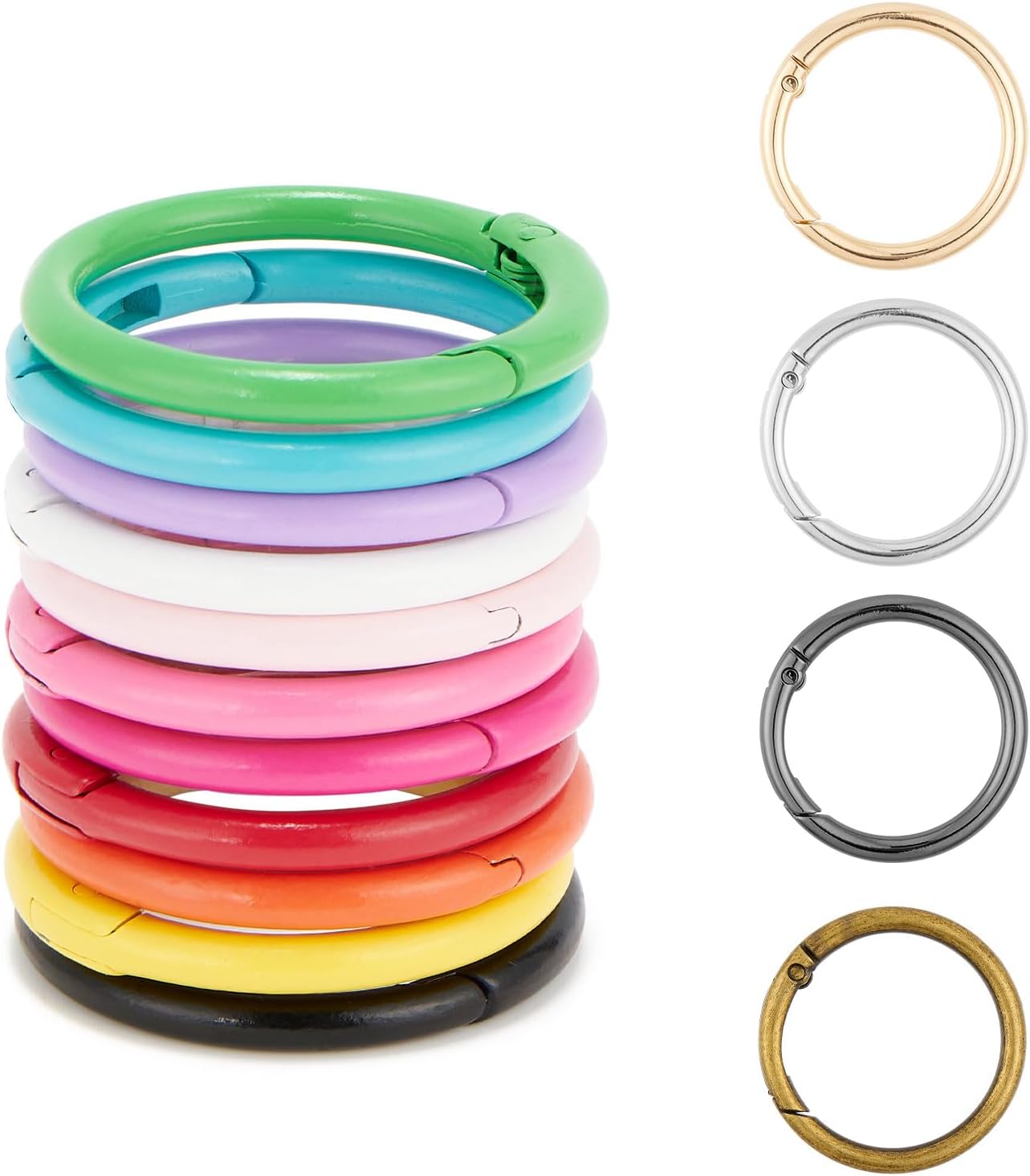 15pcs Trigger Spring O Rings Round,Metal Keychain Ring Round Carabiner Clips for Keyrings Buckle, Bags,Purses