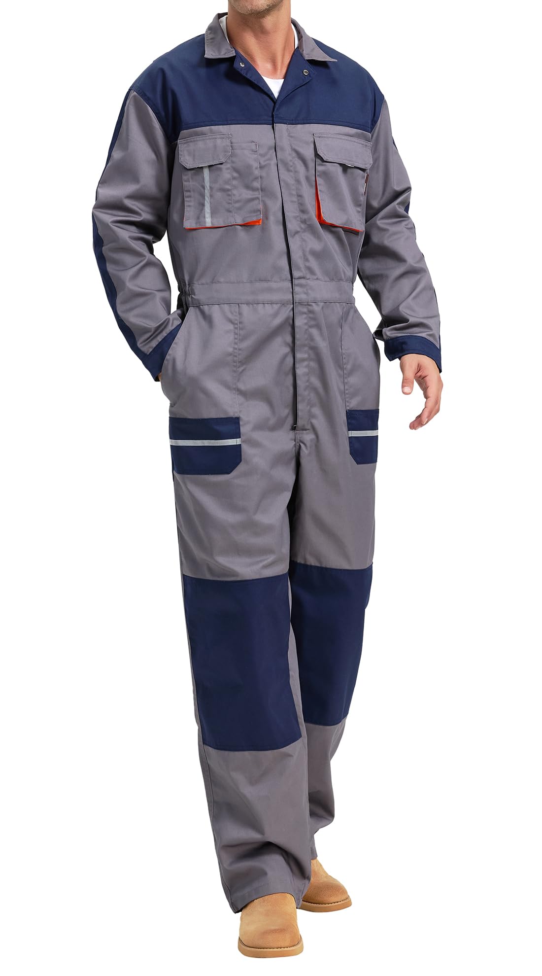 Yukirtiq Men's Work Coveralls Multi Pockets Garage Work Jumpsuit Zip Coverall One Piece Workwear Mechanic Overalls, Dark Grey, S