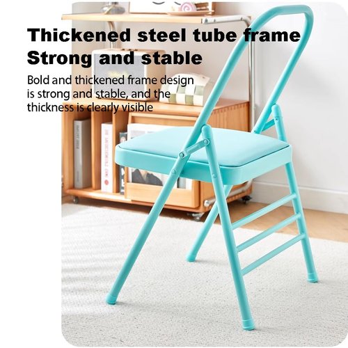 Foldable Yoga Auxiliary Chair for Adults, with a Load Capacity of 300 pounds, Iyengar Yoga Chair with Lumbar Support, Foldable Yoga Chair, Stable and Durable,Blue-with Lumbar Support