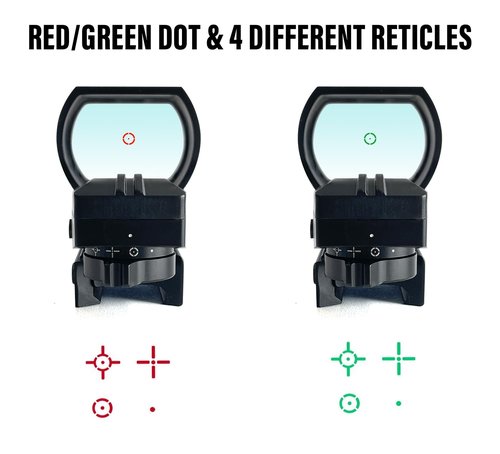 Socpuro 1x28x40mm Red Green Dot Reflex Sight with 9 Brightness Levels, 4 Adjustable Reticles Reflex Sight Scope with 20mm Rail Mount