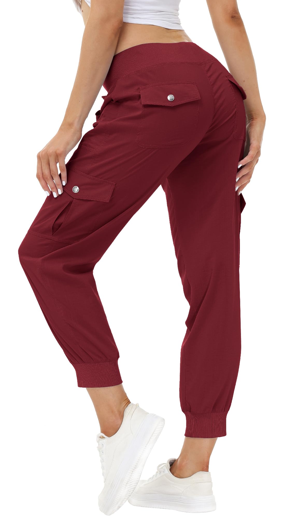 MoFiz Hiking Cargo Pants for Women with Pockets Lightweight Quick Dry Athletic Outdoor Summer Travel Casual Joggers Sweatpants Wine Red 4XL