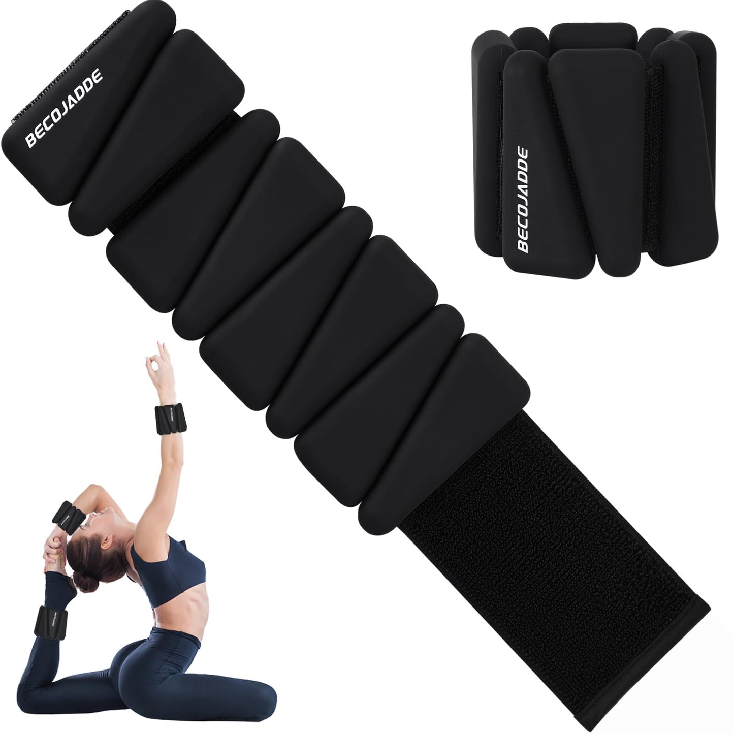 BECOJADDE Ankle Weights Set of 2 (3 lb Each) Adjustable Wrist Weights for Women Men Wearable Arm Leg Weight for Pilates, Running, Walking, Workout, Yoga, Black