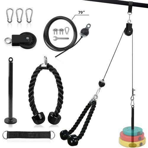 SUNMEG LAT and Lift Pulley System, Weight Cable Machine for Power Cage & Squat Rack, LAT Pulldown Attachments for Triceps Pull Down, Biceps Curl, Back & Forearm Workouts - Home Gym Equipment