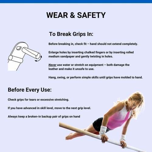 Gibson Athletic Girls Double Buckle Just Right Uneven Bar Grips, Gymnastics, Girls, White, Medium
