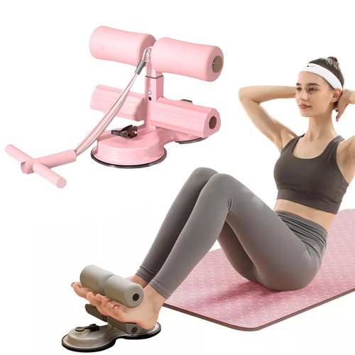 Ab Training Auxiliary Device, Equipped with Double Suction Cups, Adjustable in Three Levels of Height, Home Fitness Equipment, Suitable for Core Training (Pink)