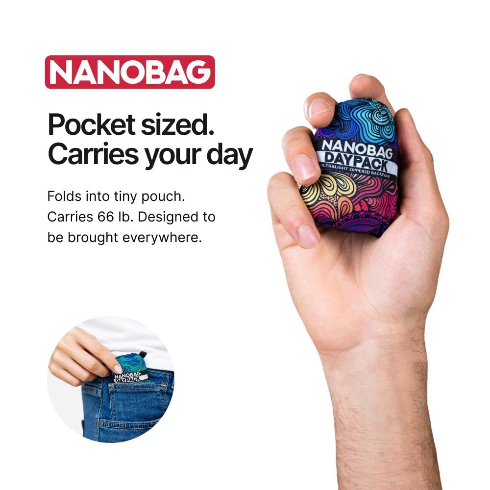 Nanobag Daypack - Ultralight 16L Foldable Travel & Hiking Backpack, Reusable, Packable, Collapsible Bag for Men & Women