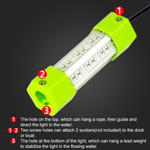 70W DC 12V IP68 Waterproof Aluminum Glowing Boat Fish Attractants Lure Green Submersible Fishing Lights LED Underwater for At Night Snook Crappie with Battery Clips