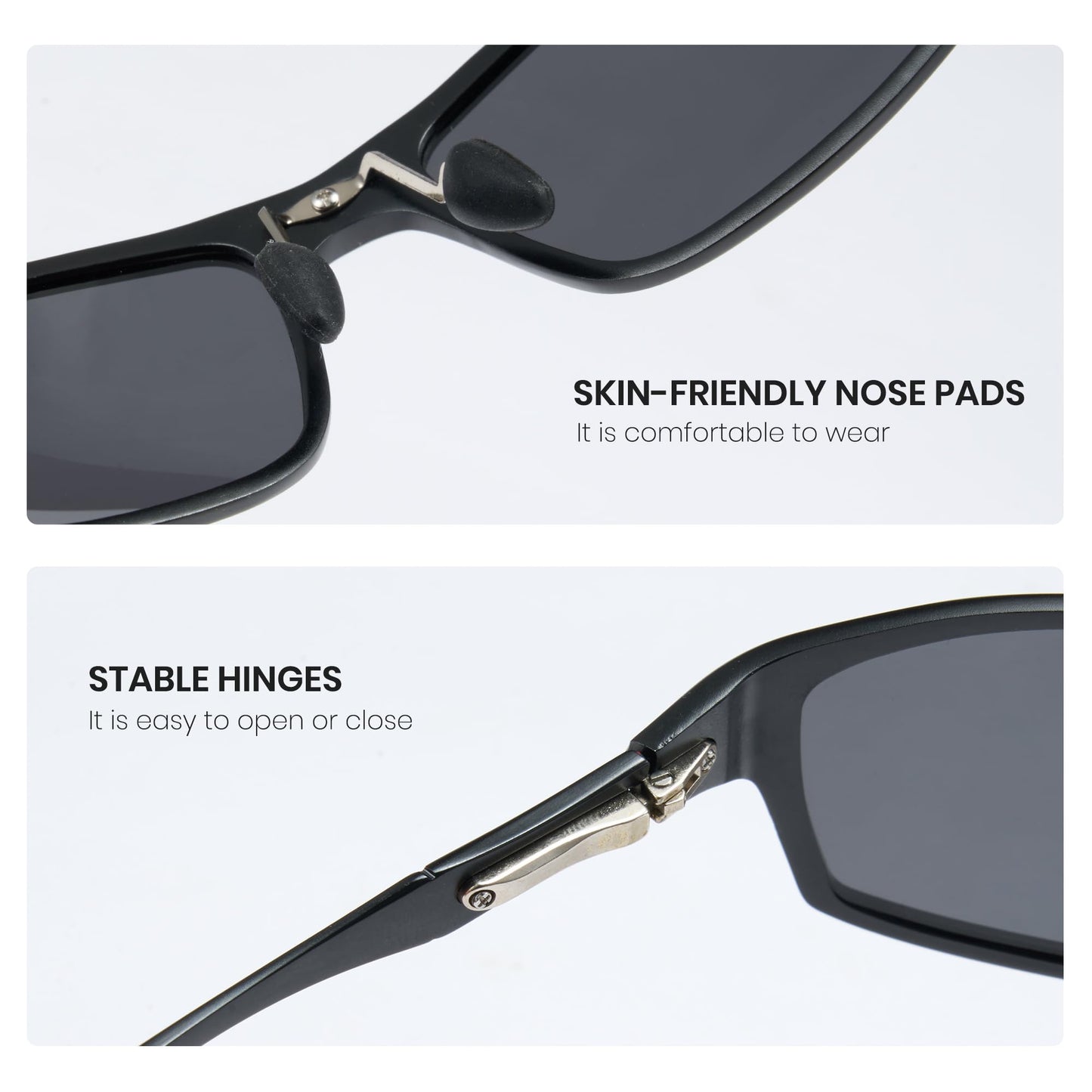 Cyxus Square Polarized Sunglasses for Men Ultralight Metal Sun Glasses Driving Fishing Golf Sports UV400 Protection Black