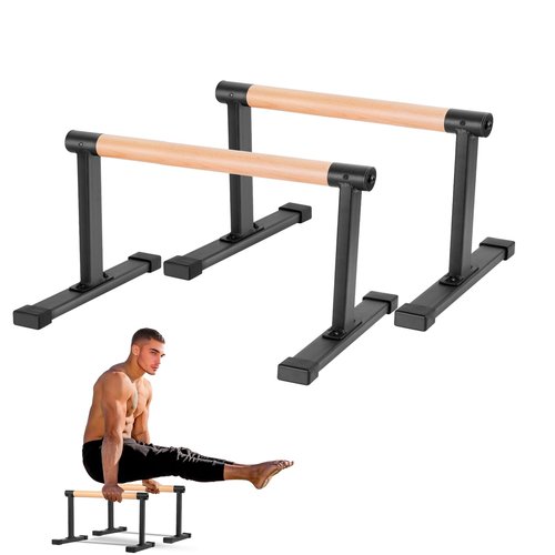 Trlakepreble Wooden Parallel Bar and Dip Bar with Thick Beech Handles, Push-up stands for Handstand, L-Sit, Gymnastics, Strength Training Home Gym,Anti-slip Mats, Easy to Install,600lbs(Black, L)