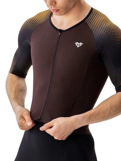 MY KILOMETRE Men’s Triathlon Suits Short Sleeve Tri Suit Racing Triathlon Suit – Quick Dry, Padded, Zipper Pocket Orange