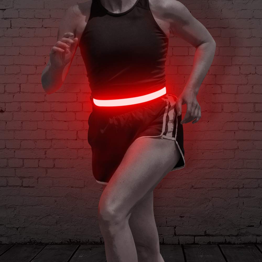 BSEEN LED Running Waist Belt - USB Rechargeable Reflective Glowing LED Waistband, Flashing Safety Light Belt for Runners, Joggers, Walkers, Pet Owners, Cyclists (Red)