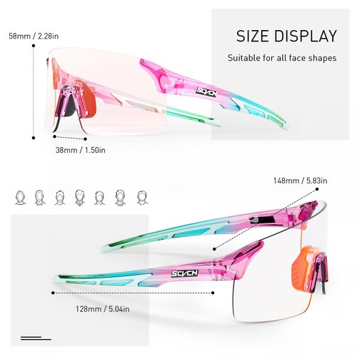 SCVCN Photochromic Cycling Glasses Frameless Sports sunglasses for Men Women - Ideal For Baseball, Bike, Golf, Running