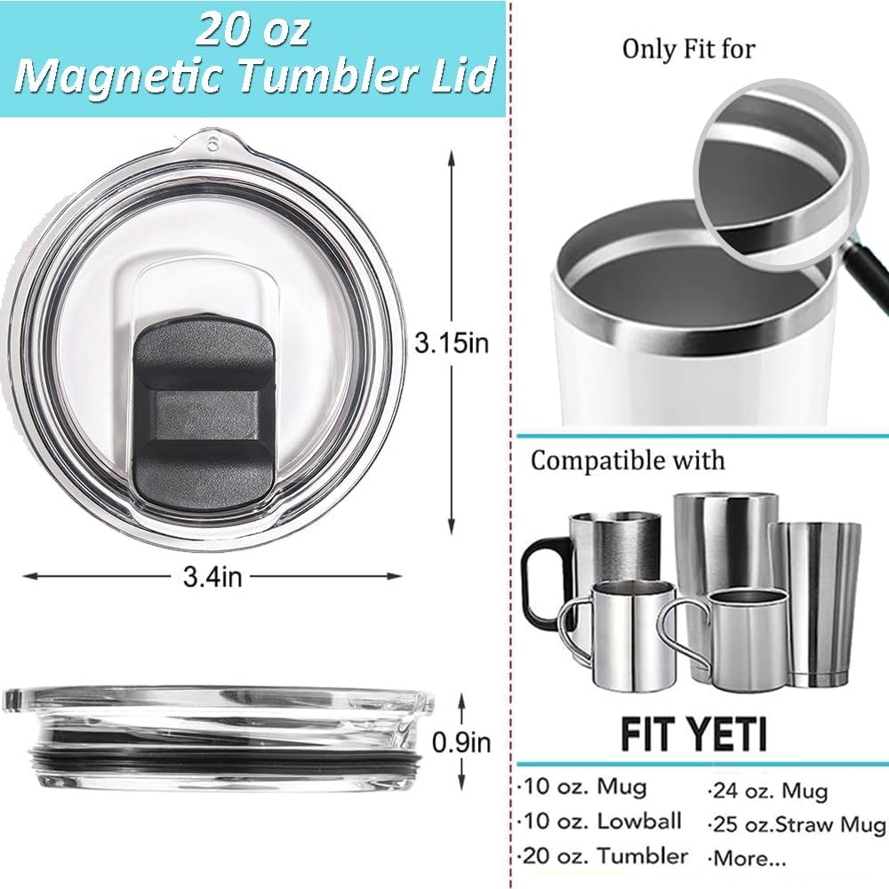 3 Pack 20oz Yeti Tumbler Lids, Magnetic Slider Replacement Lid for 20oz Yeti Rambler/16oz Pints/10/24oz Mug/10oz Lowball, Spill Proof Coffee Cup Cover