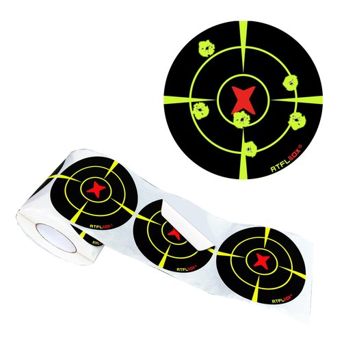 Atflbox Splatter Adhesive 3 inch Bullseye Fluorescent Yellow Shooting Target Stickers, 250 Self Adhesive Target Roll for BB Gun, Pellet Gun, Airsoft, Rifle Indoor and Outdoor Shooting Range