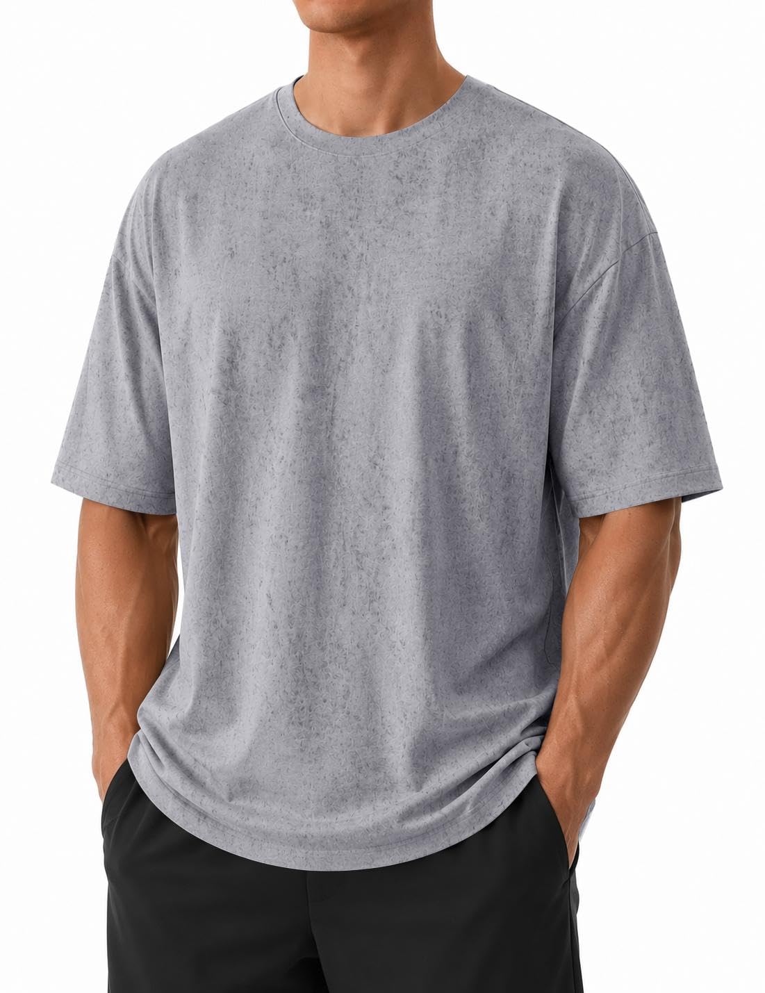 COOFANDY Mens T-Shirts Oversized Unisex Short Sleeves Cotton Tshirts Fashion Casual Loose Wash Solid Basic Tee Tops Light Grey