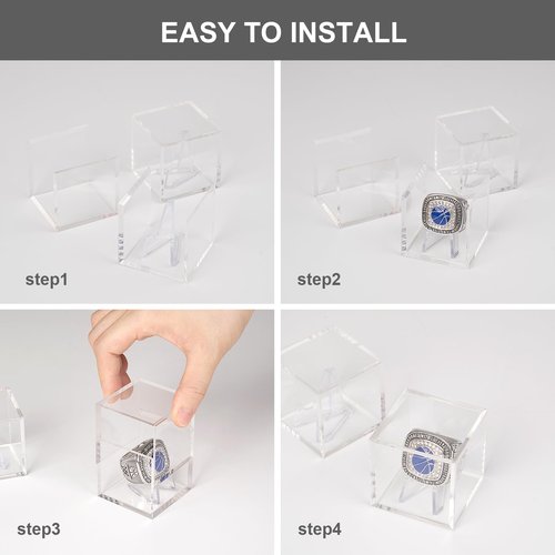 Kcgani Championship Ring Display Case, Clear Tournament Championship Ring Holder Box, Clear Acrylic Display Easel Box and Stand Holderfor Baseball Softball Football Championship Rings Cheer Ring