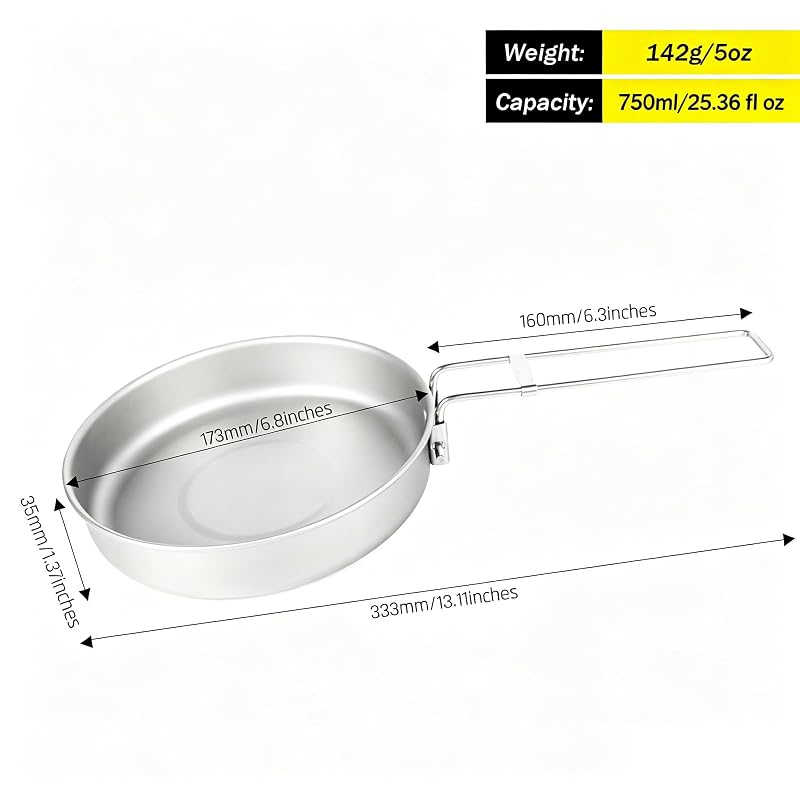 Titanium Camping Plate 750ml with Handle & Mesh Bag - Lightweight Outdoor Dish
