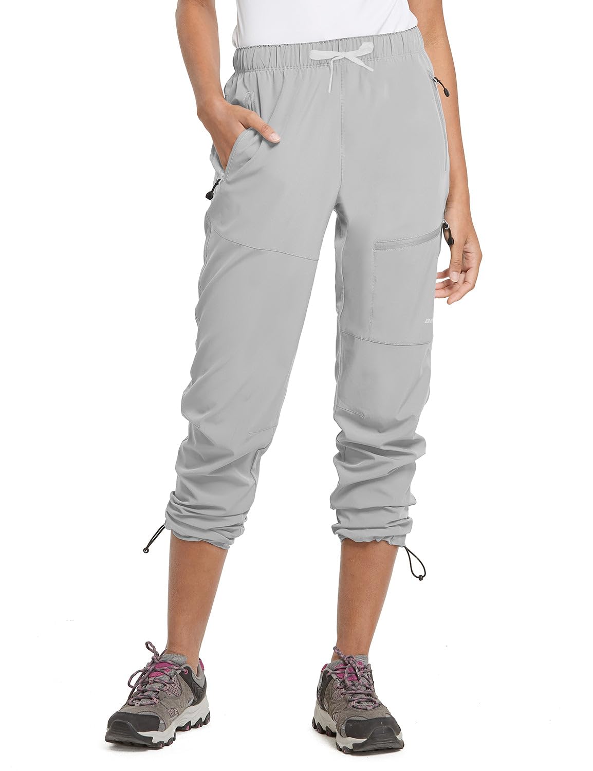 baleaf Women's Hiking Pants Quick Dry Lightweight Water Resistant Stretch Cargo Pants with Zipper Pockets Travel Camping 29''-Glacier Gray XS