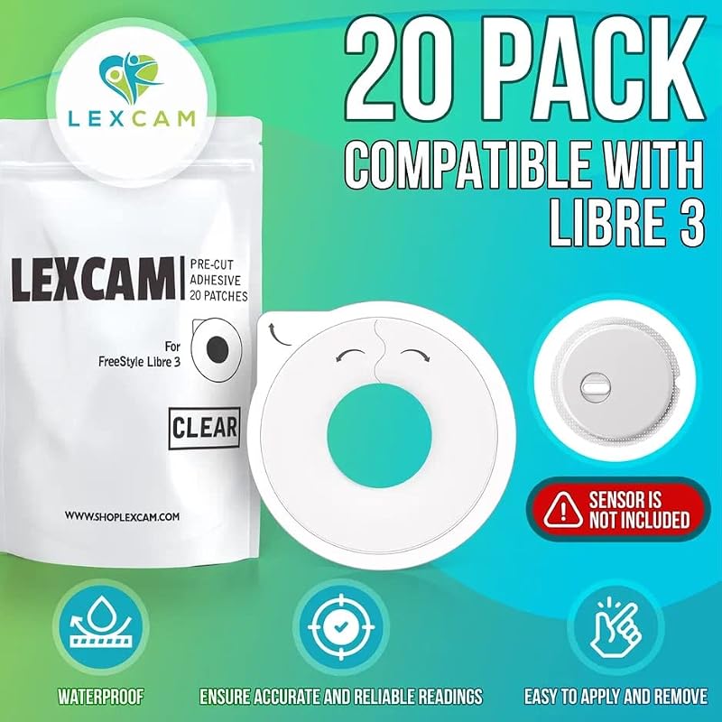 Waterproof Libre 3 Sensor Covers Pack of 20 - Clear, Strong Hold, Skin-Friendly Adhesive